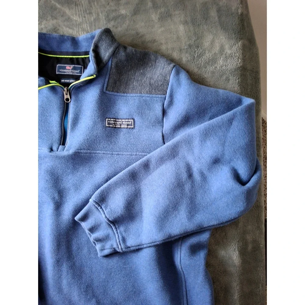 Vineyard Vines Mens XL Shep Shirt Blue Quarter Zip Pullover Sweatshirt Grey Trim
